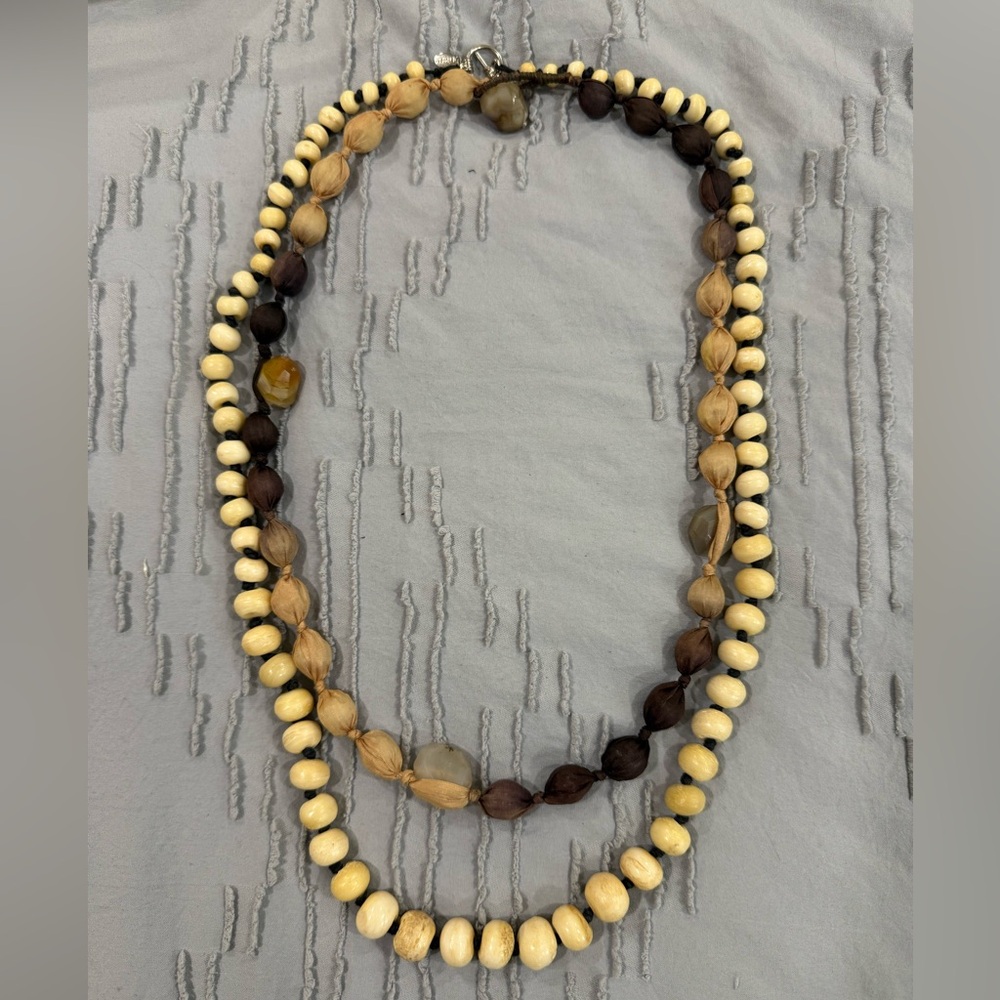 Bundle of (2) Neutral Toned Beaded Necklaces